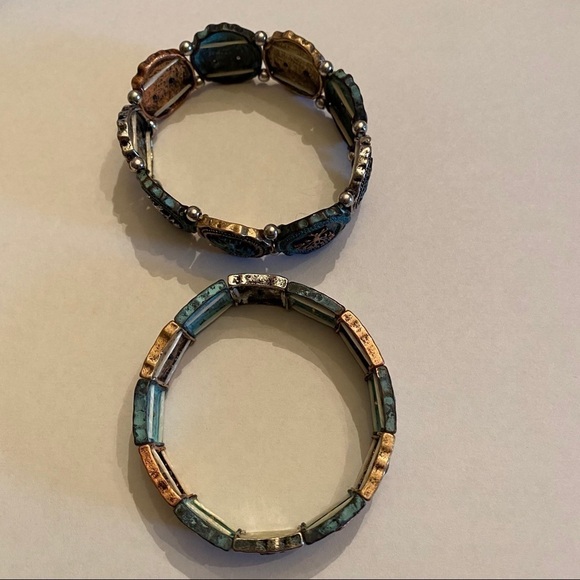 Two bronze and blue stretchy bracelets with anchors away and trees - Picture 2 of 8